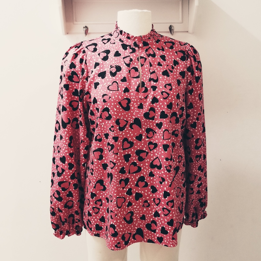 KARL LAGERFELD PARIS Mauve Heart Print Long Sleeve Oversized Blouse XS-M - Picture 4 of 11